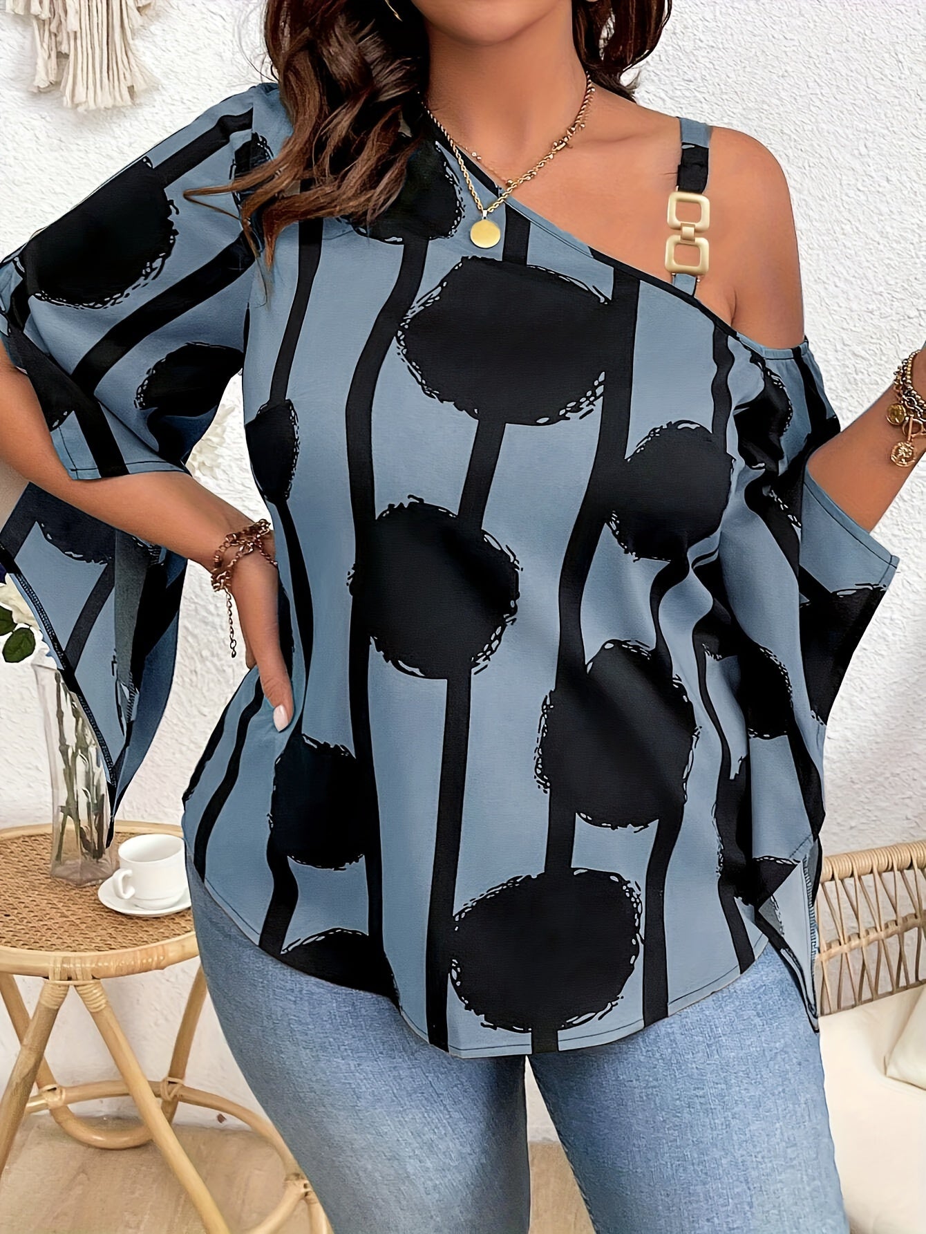 Casual Plus Size Off-the-Shoulder Blouse