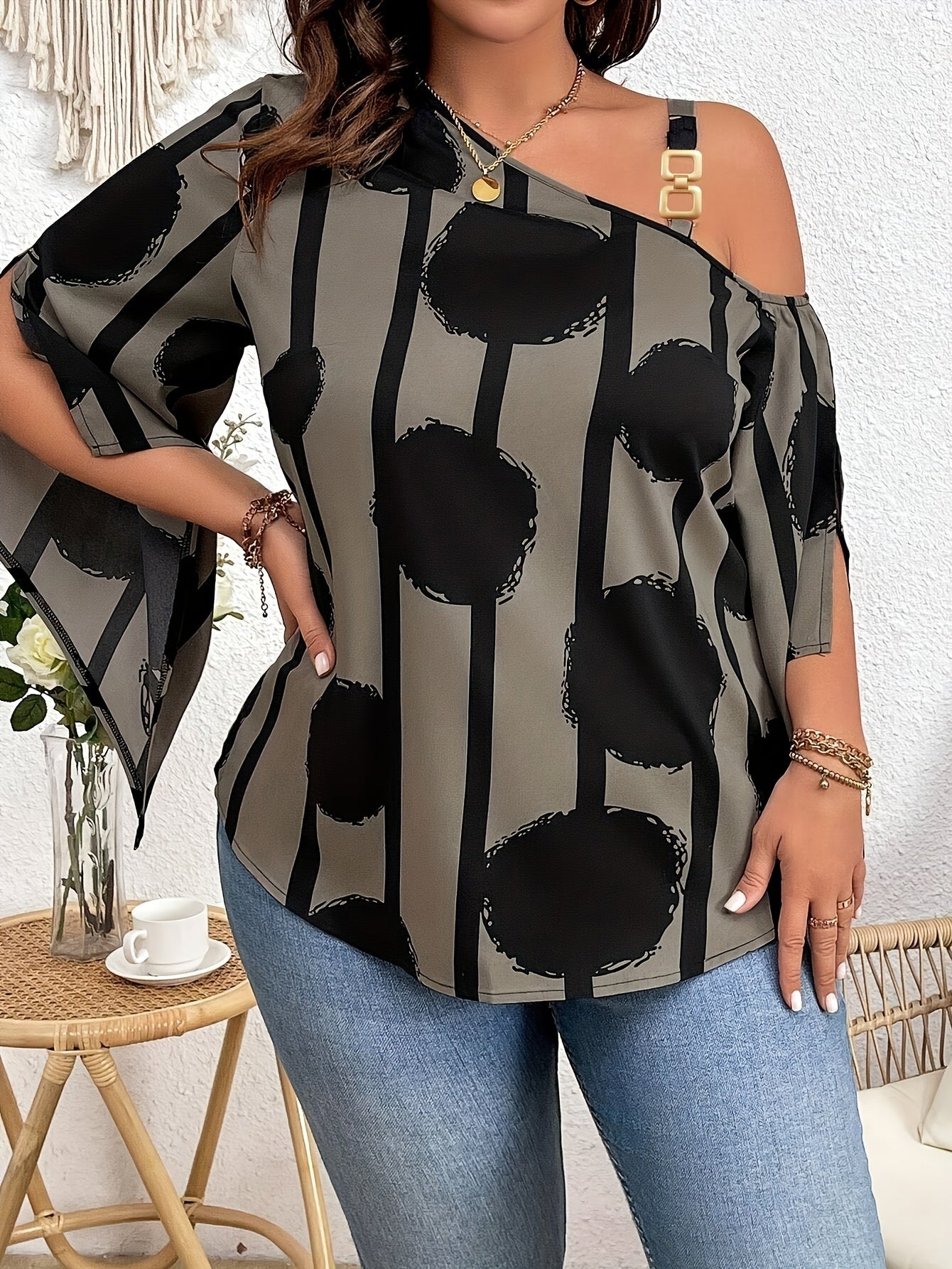 Casual Plus Size Off-the-Shoulder Blouse