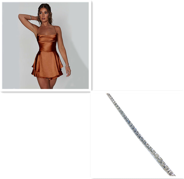 Elegant Slim Satin Backless Lace Up Short Dress