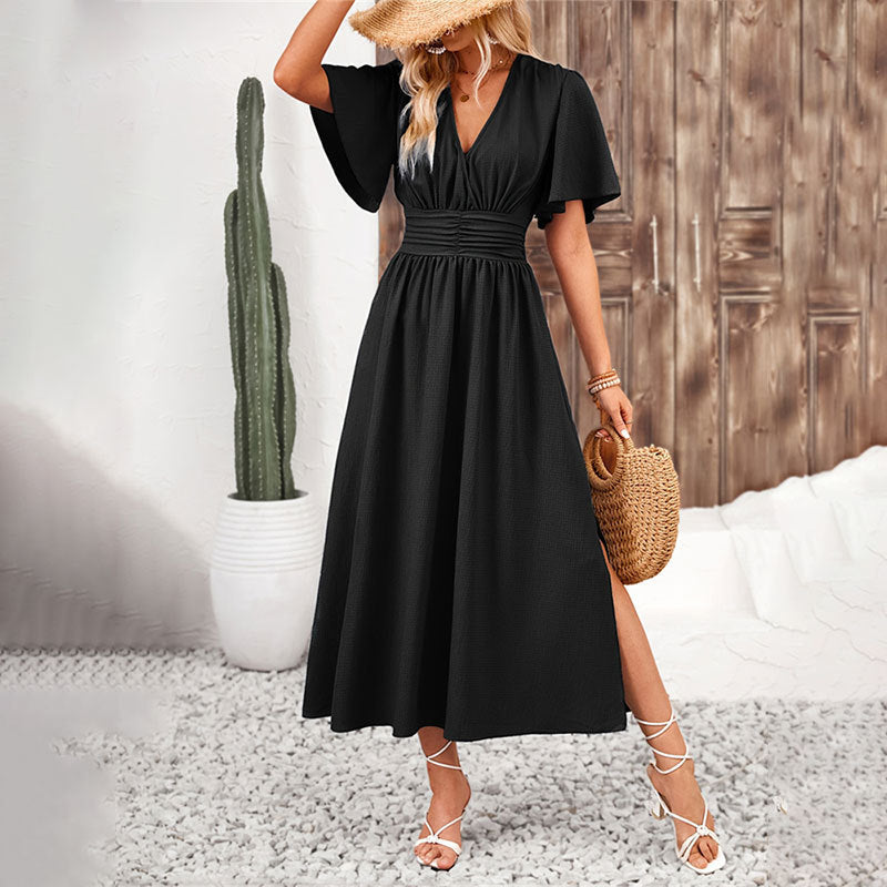 Women's Ruffle Sleeve Elastic Waist Dress