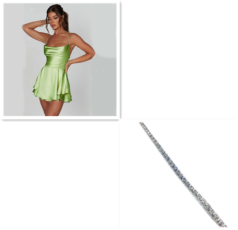 Elegant Slim Satin Backless Lace Up Short Dress