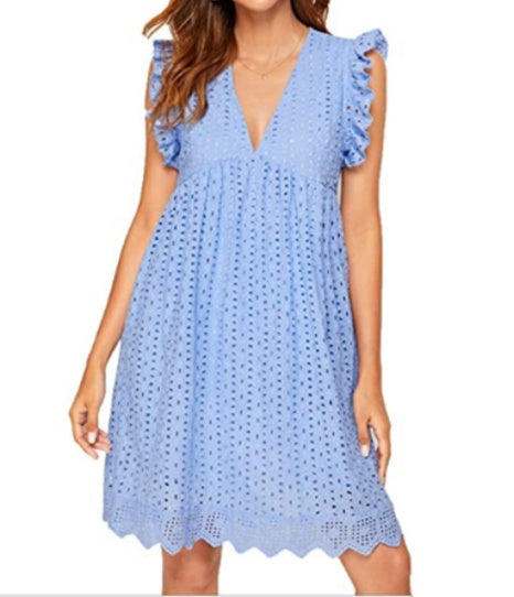 Jacquard Sleeveless Cutout V-Neck Summer Dress