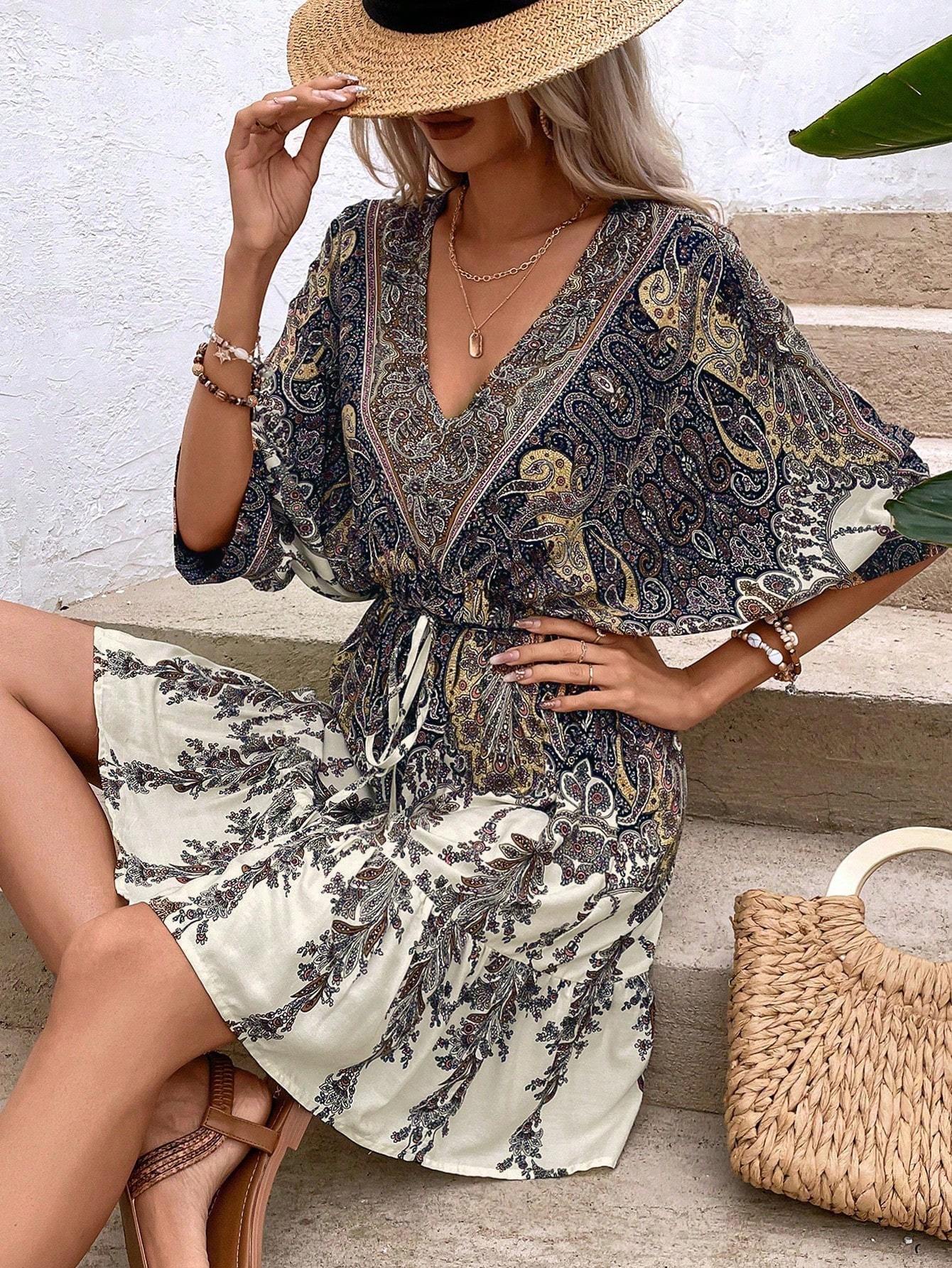 Paisley Tassel Ruffle Dress