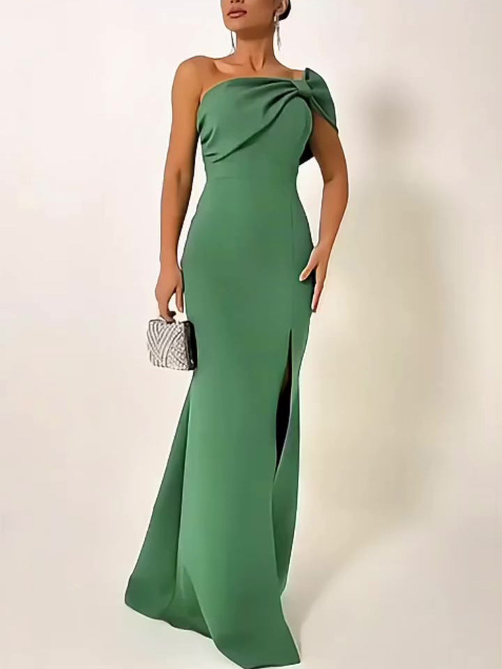 Green Bow Top Evening Dress