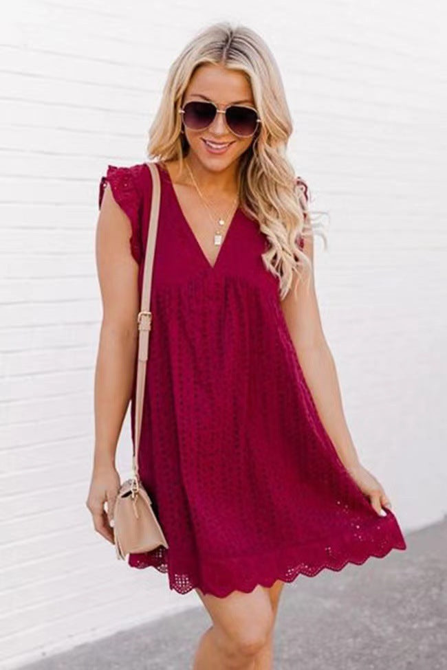 Jacquard Sleeveless Cutout V-Neck Summer Dress
