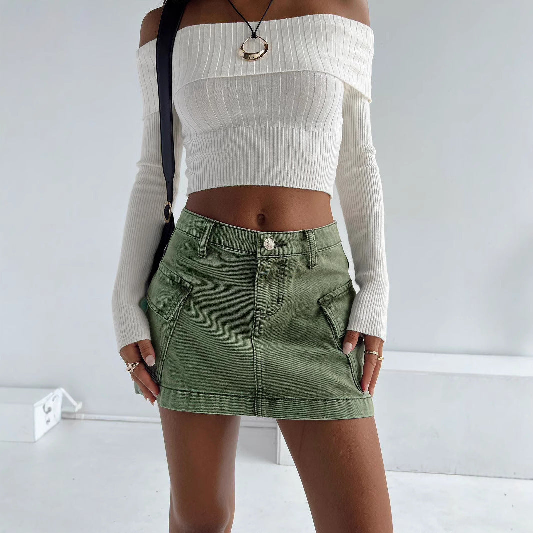 Slim Low Waist Denim Skirt