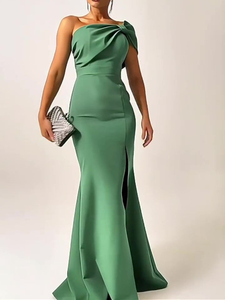 Green Bow Top Evening Dress