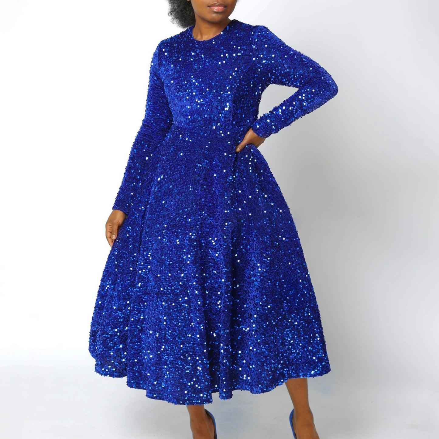 Women's Pure Color Sequins Mid-length Formal Dress