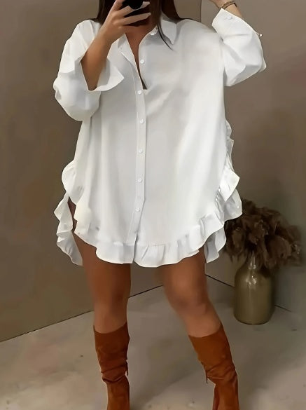 Casual Ruffled Long Sleeve Shirt