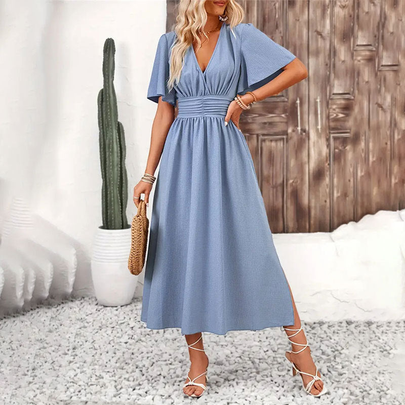 Women's Ruffle Sleeve Elastic Waist Dress