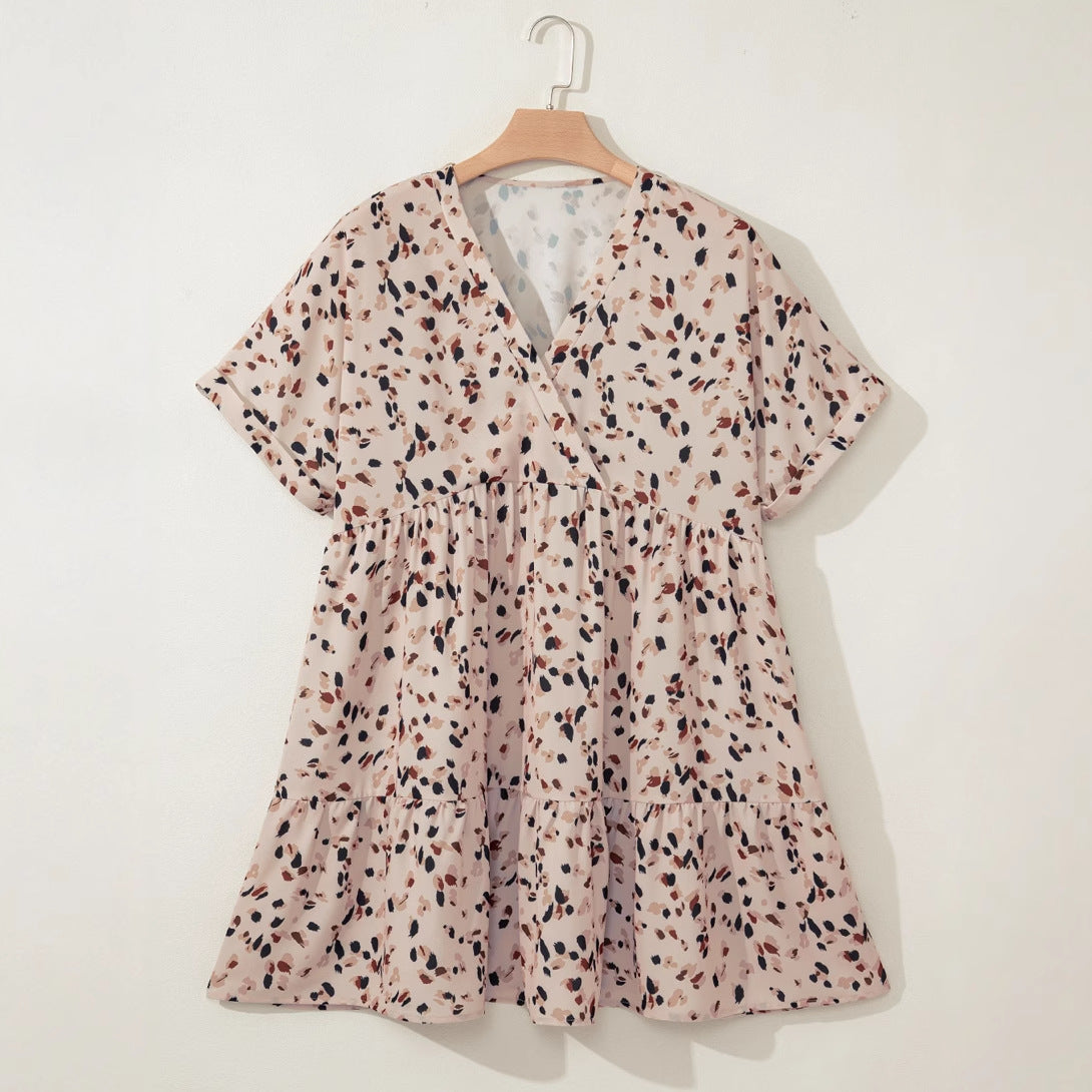 Summer Casual Leopard V-Neck Short Sleeve Dress