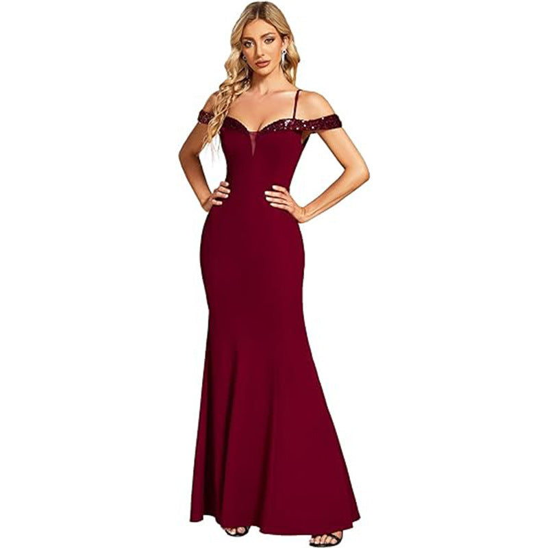 Women's Long Off-neck Evening Dress