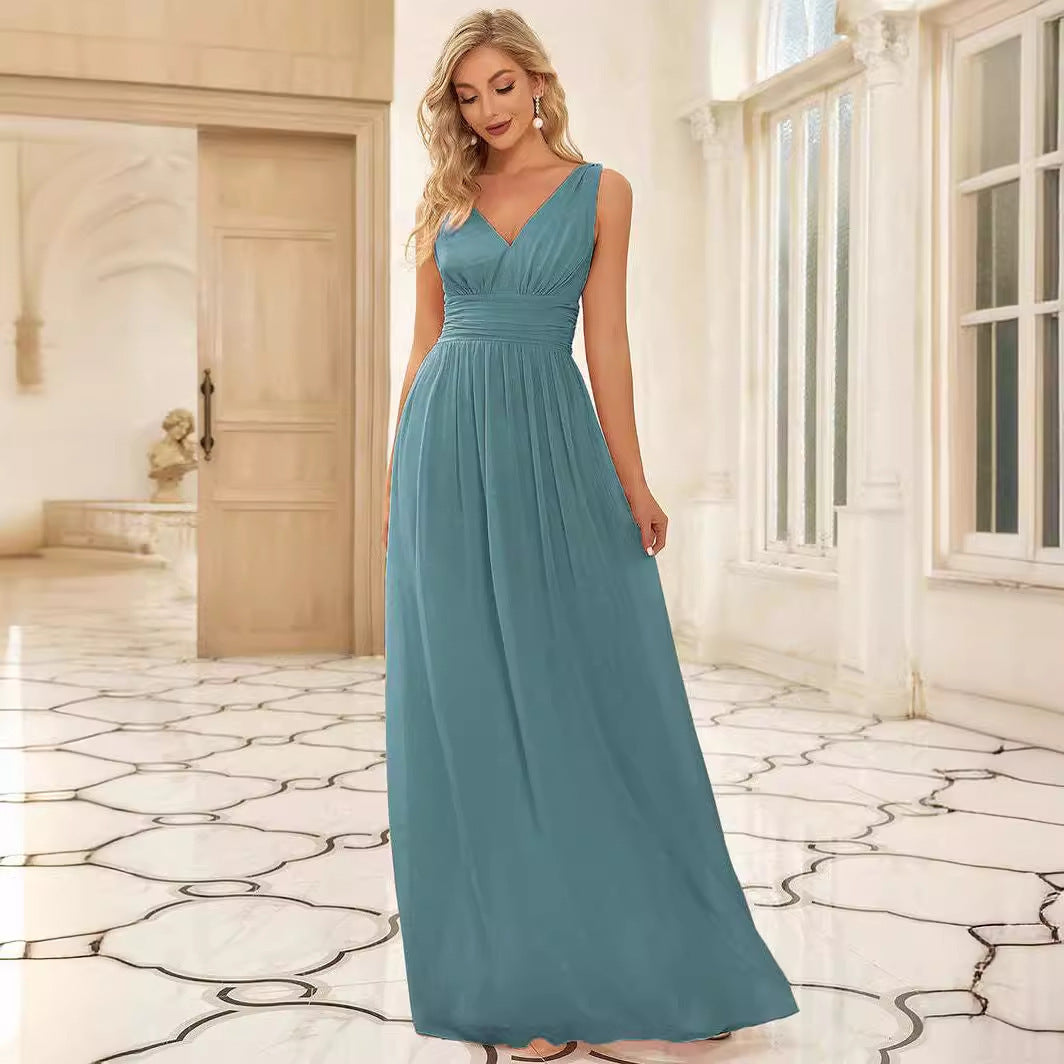 V-neck Plus Size High Waist Evening Dress