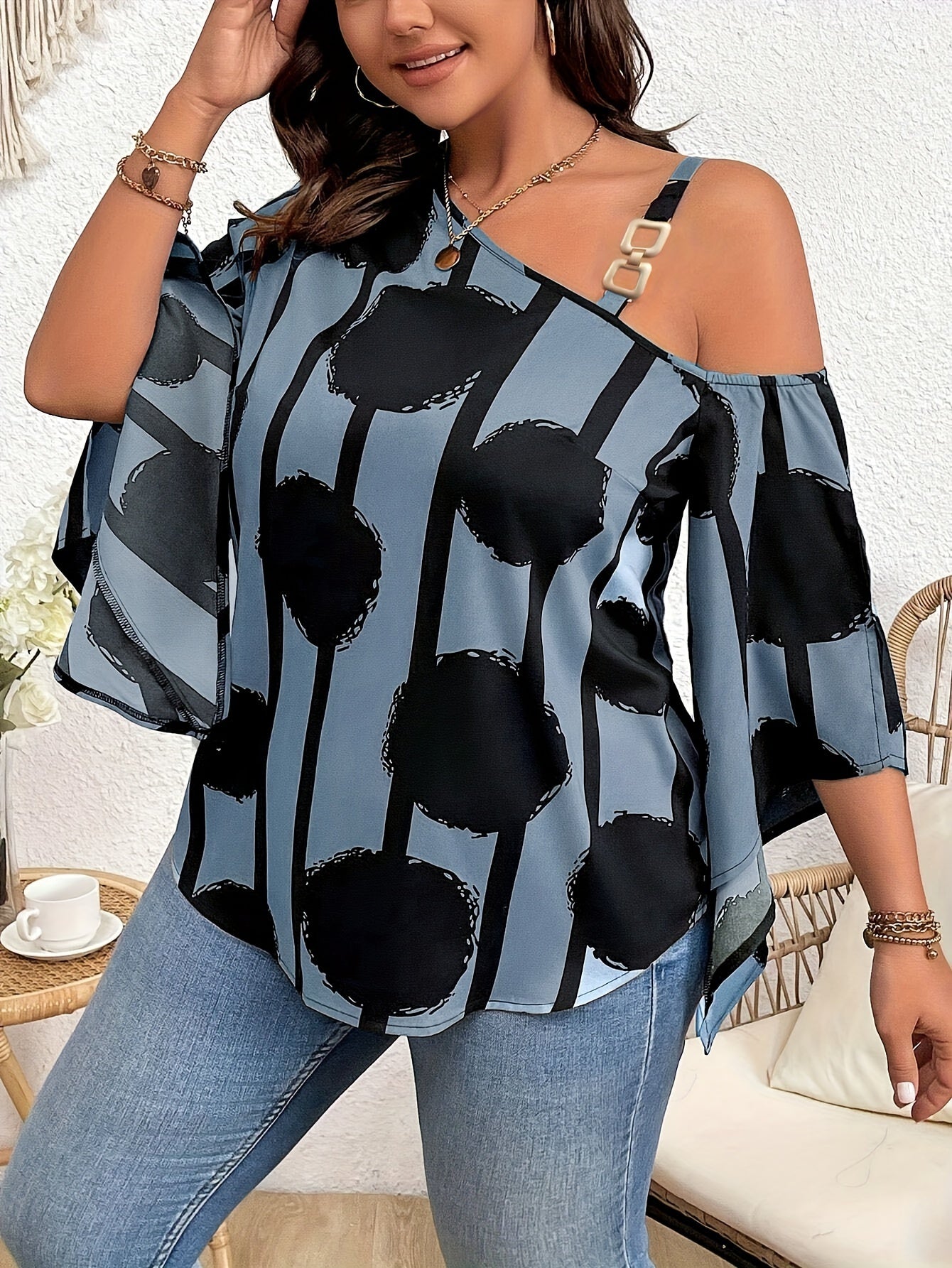 Casual Plus Size Off-the-Shoulder Blouse