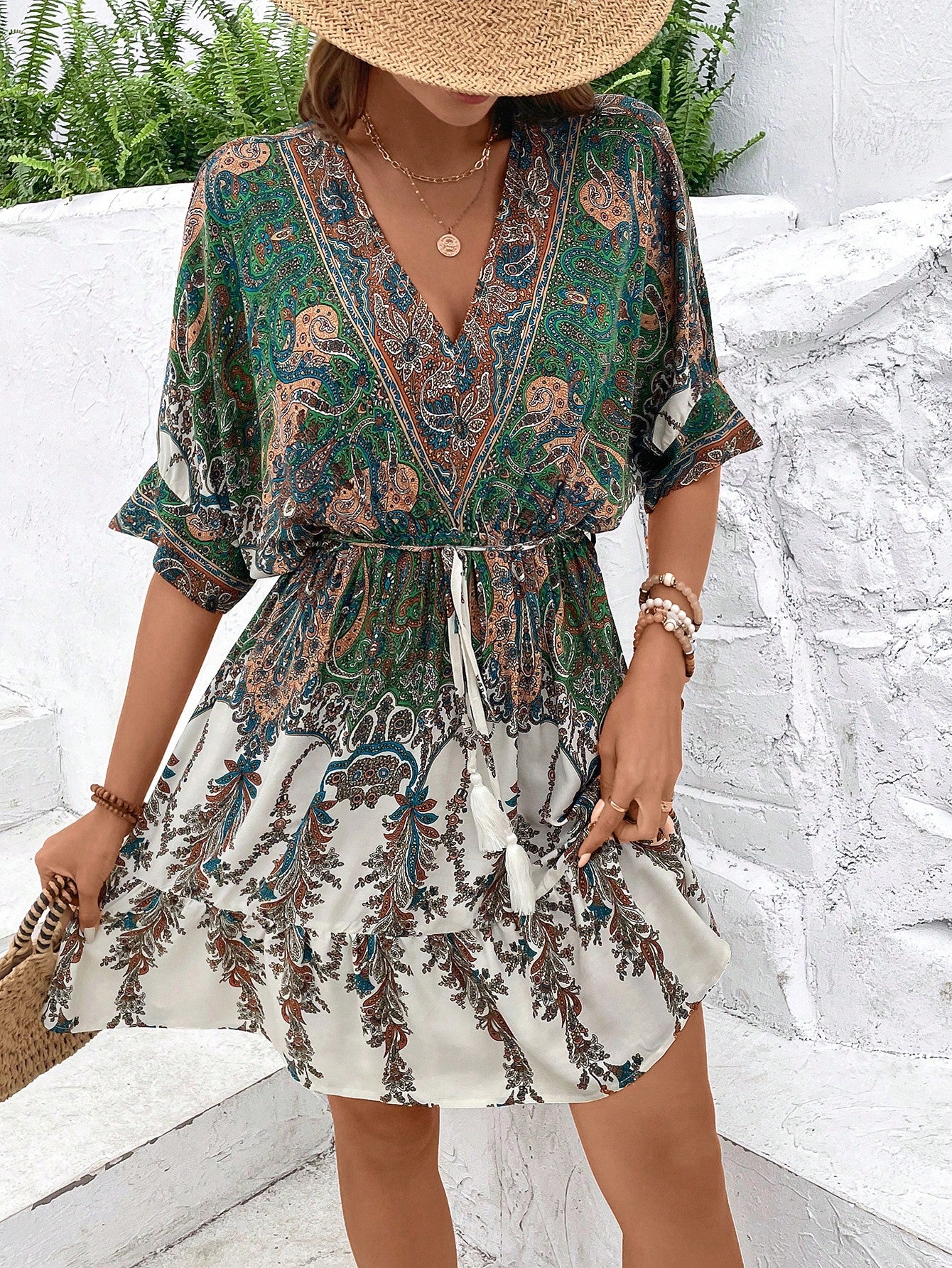 Paisley Tassel Ruffle Dress