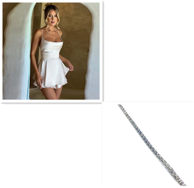 Elegant Slim Satin Backless Lace Up Short Dress
