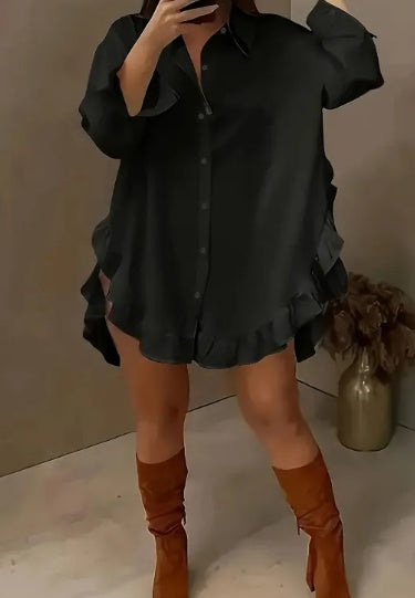 Casual Ruffled Long Sleeve Shirt