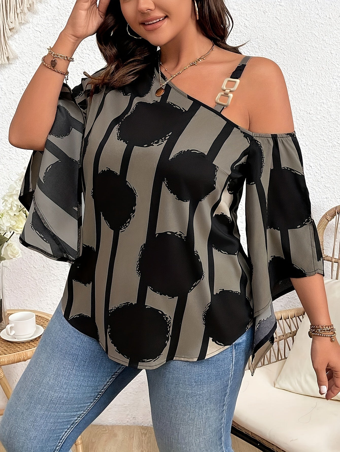 Casual Plus Size Off-the-Shoulder Blouse