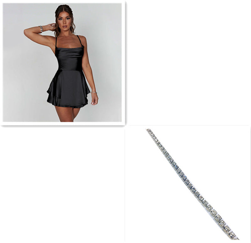 Elegant Slim Satin Backless Lace Up Short Dress