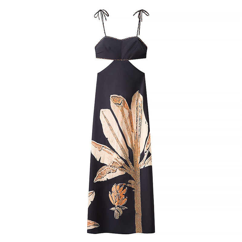 Slim-fit Black Midriff Backless Dress