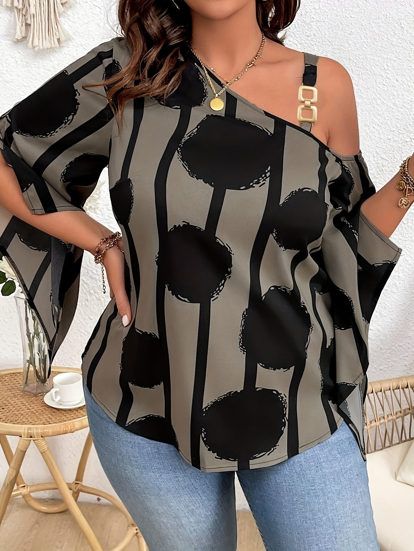Casual Plus Size Off-the-Shoulder Blouse