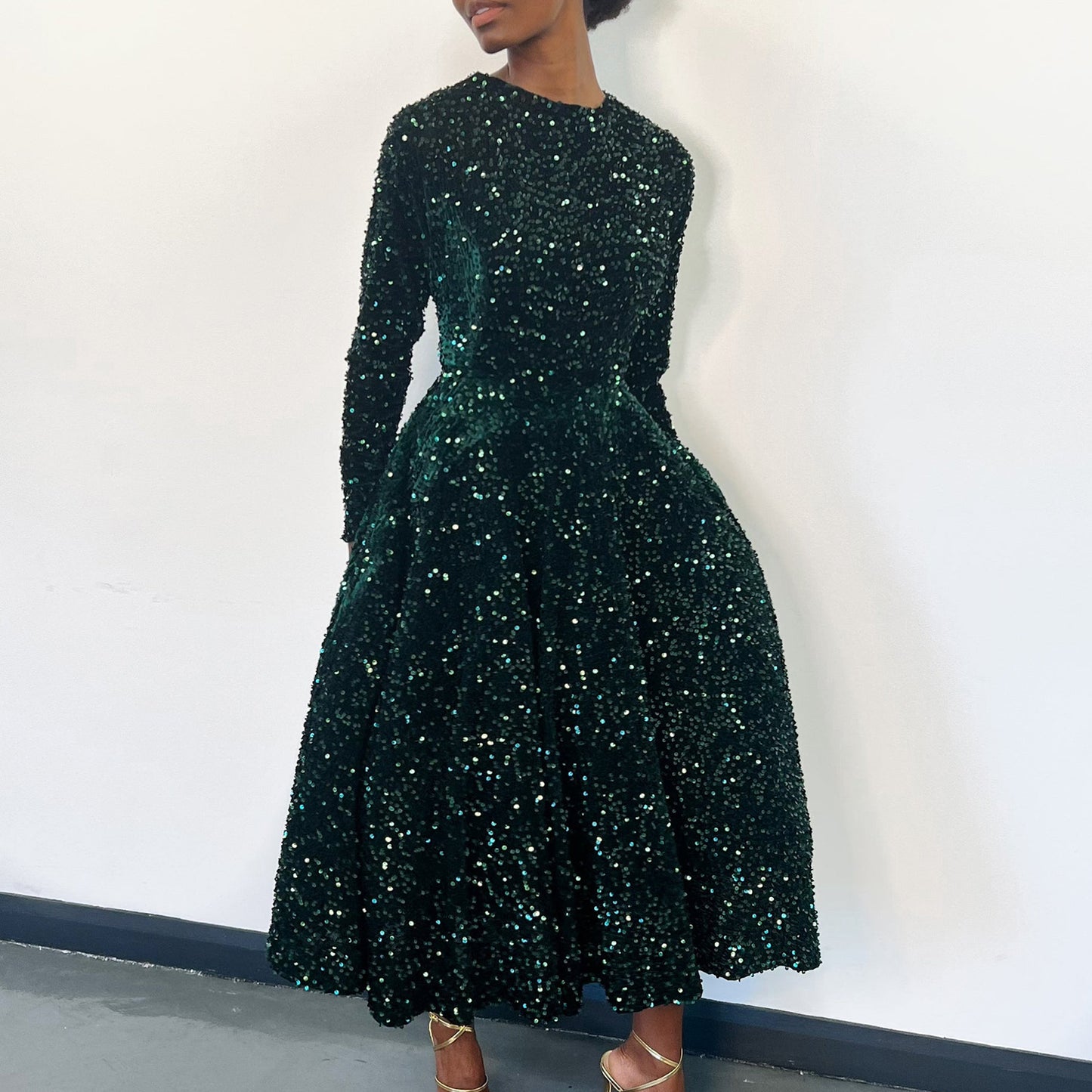 Women's Pure Color Sequins Mid-length Formal Dress