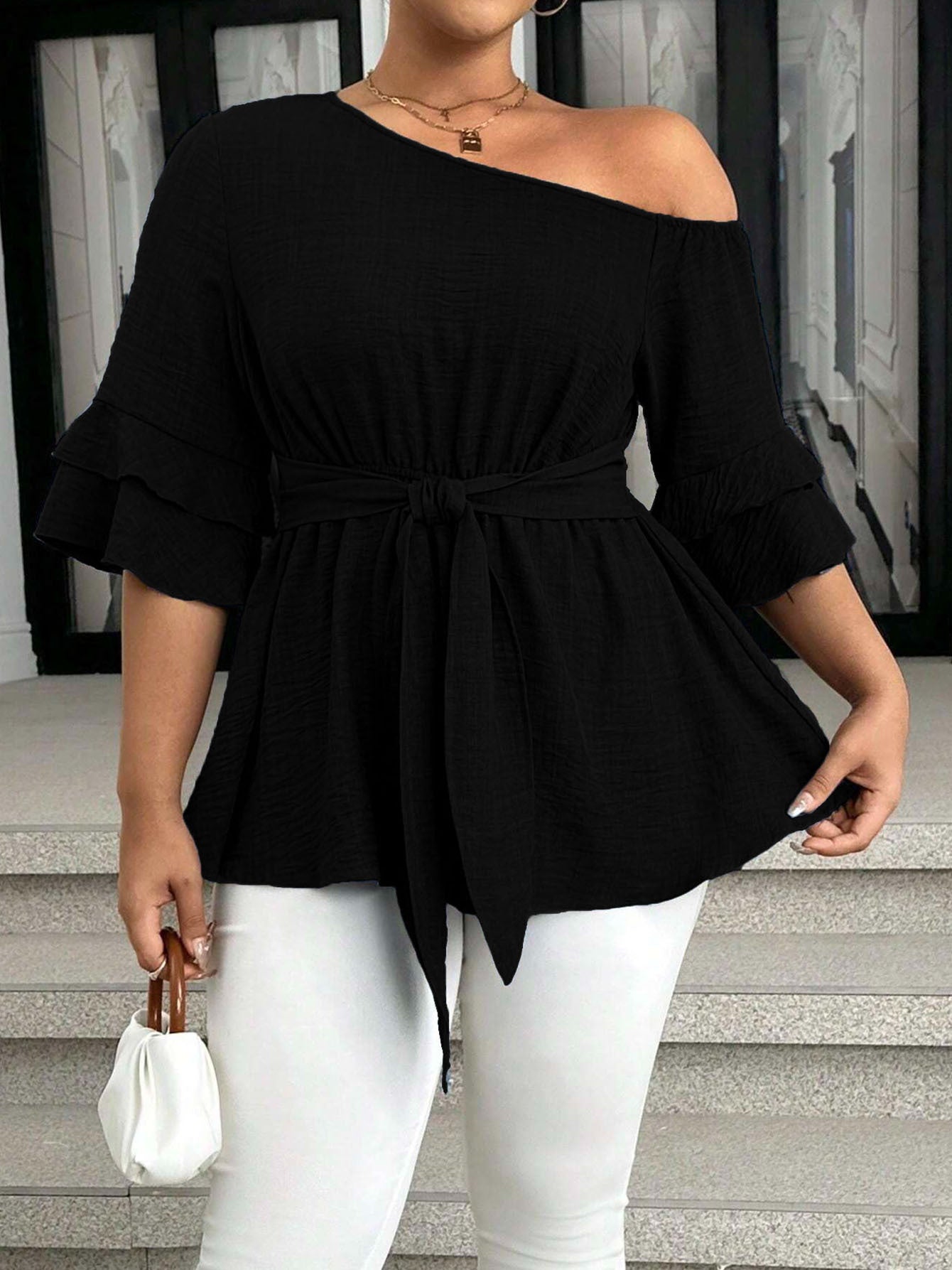 Casual Plus Size One-Shoulder Summe Blouse