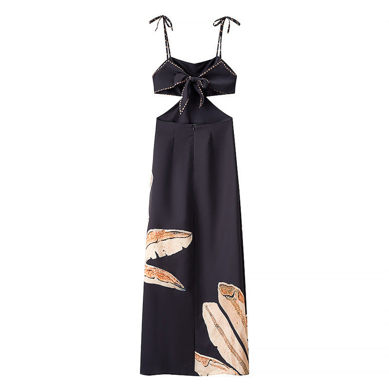 Slim-fit Black Midriff Backless Dress