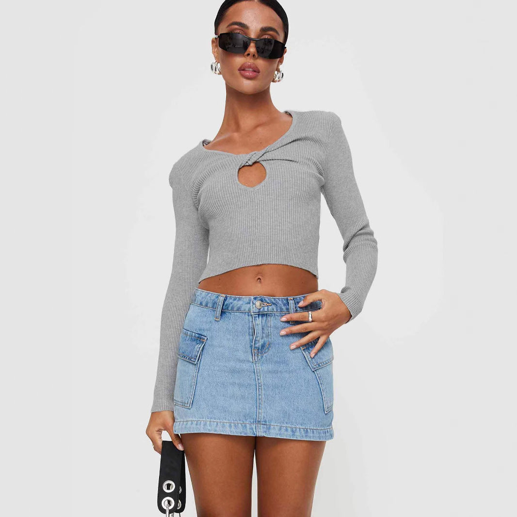 Slim Low Waist Denim Skirt