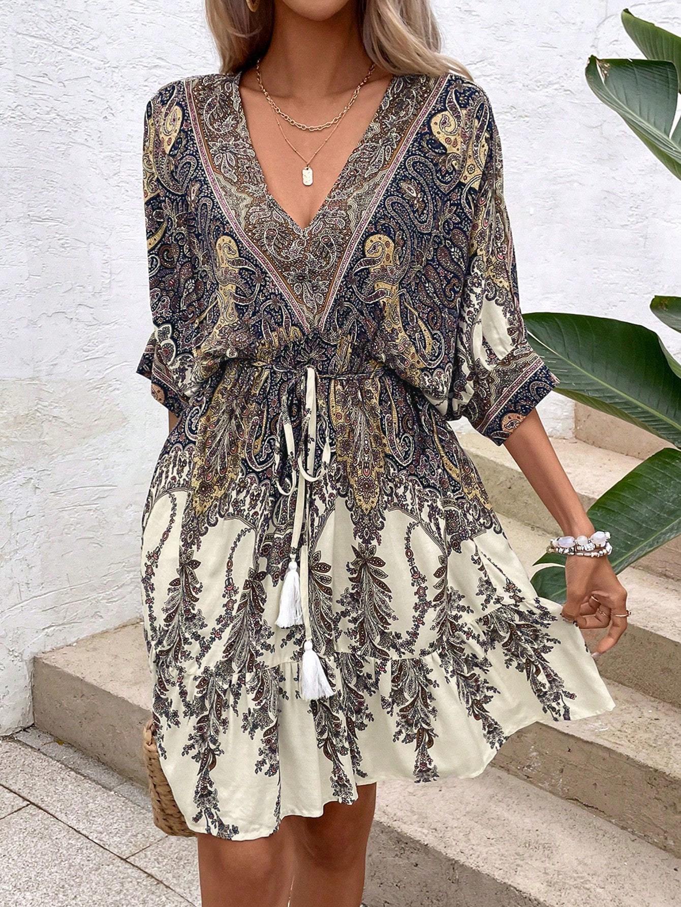 Paisley Tassel Ruffle Dress