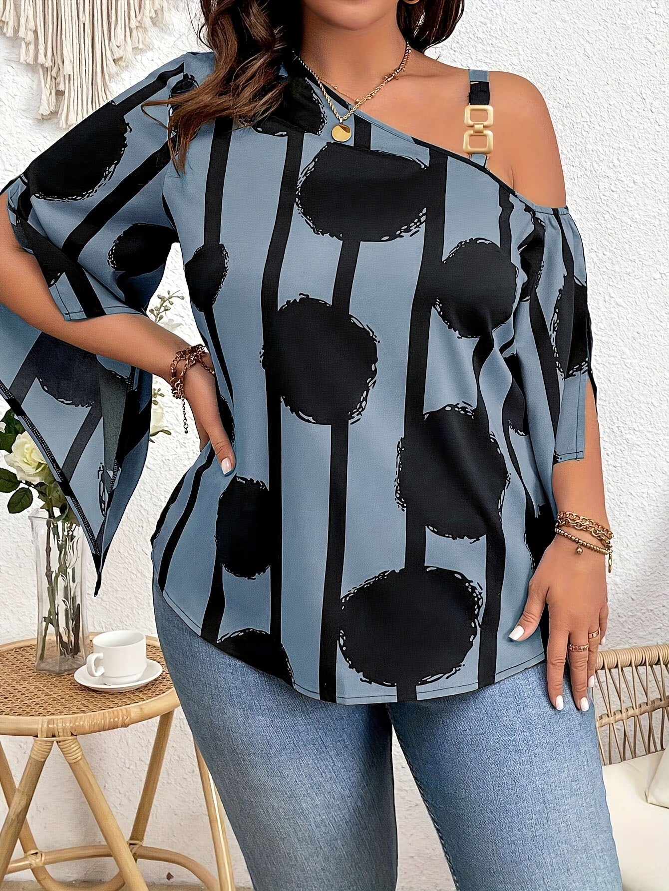 Casual Plus Size Off-the-Shoulder Blouse