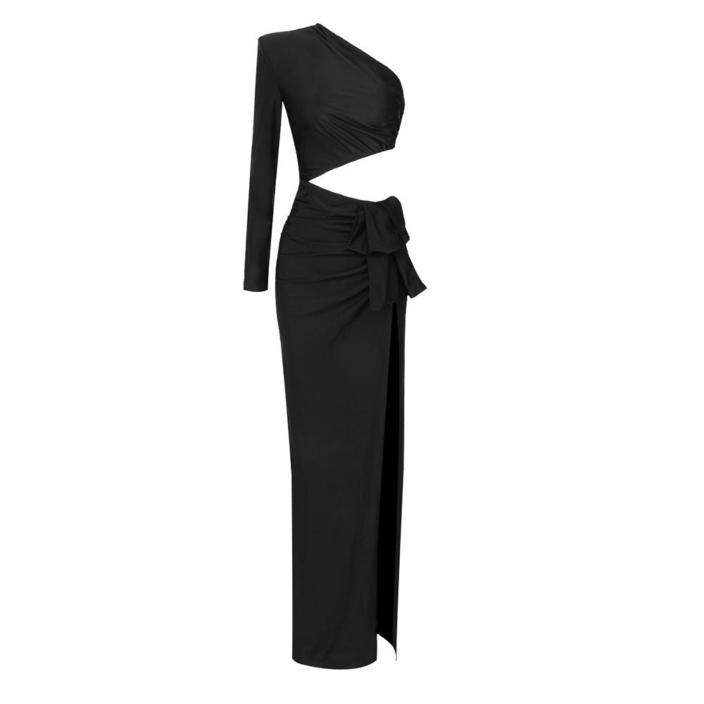 Women's Long Sleeved Hollow Elastic Shoulder Dress