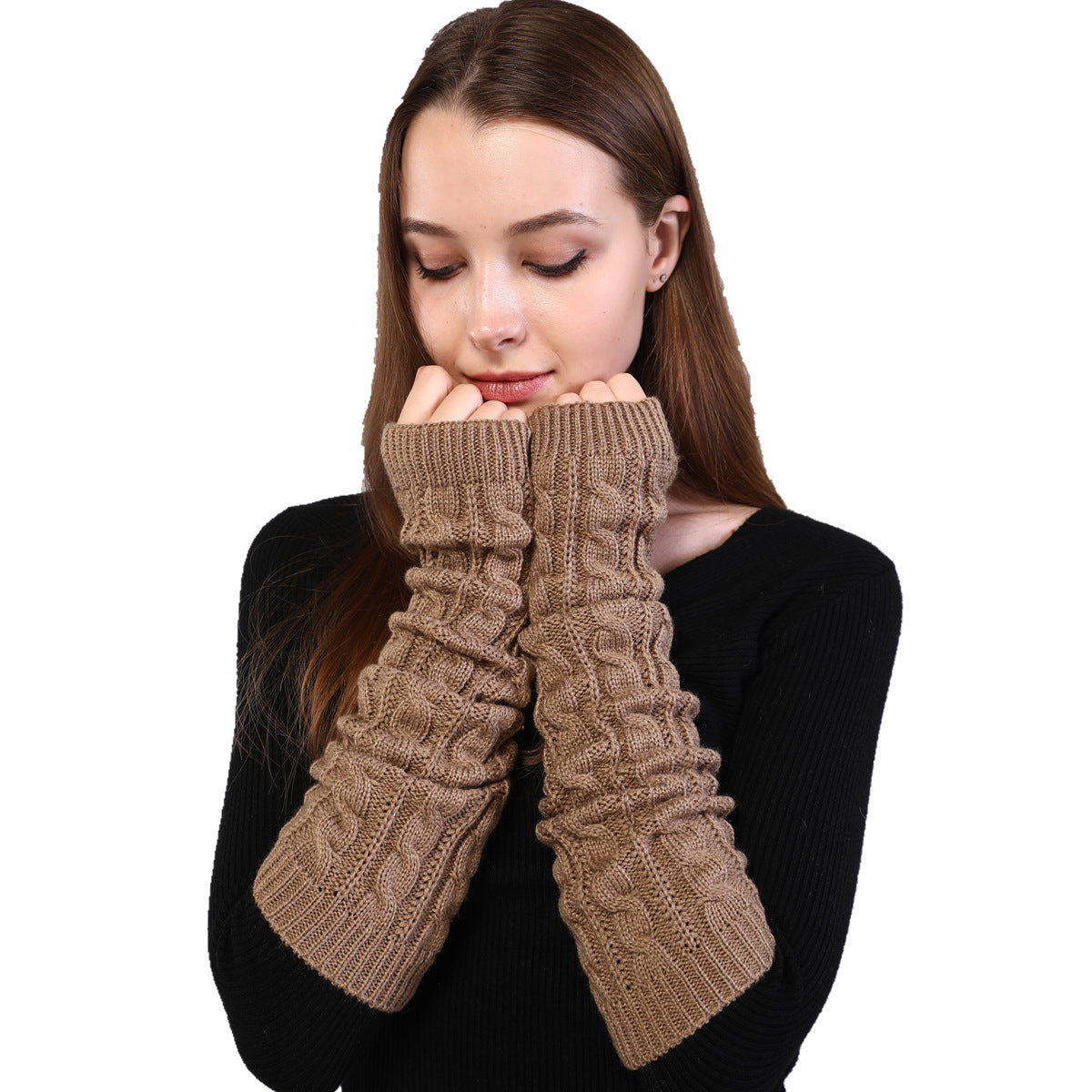 Twist Knit Warm Fingerless Sleeve Arm Cover