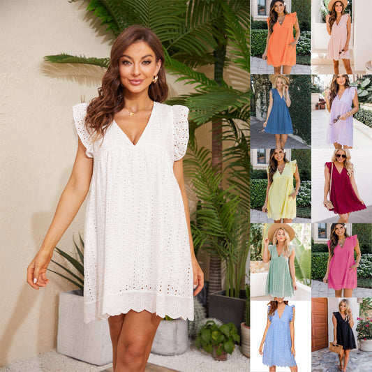 Jacquard Sleeveless Cutout V-Neck Summer Dress