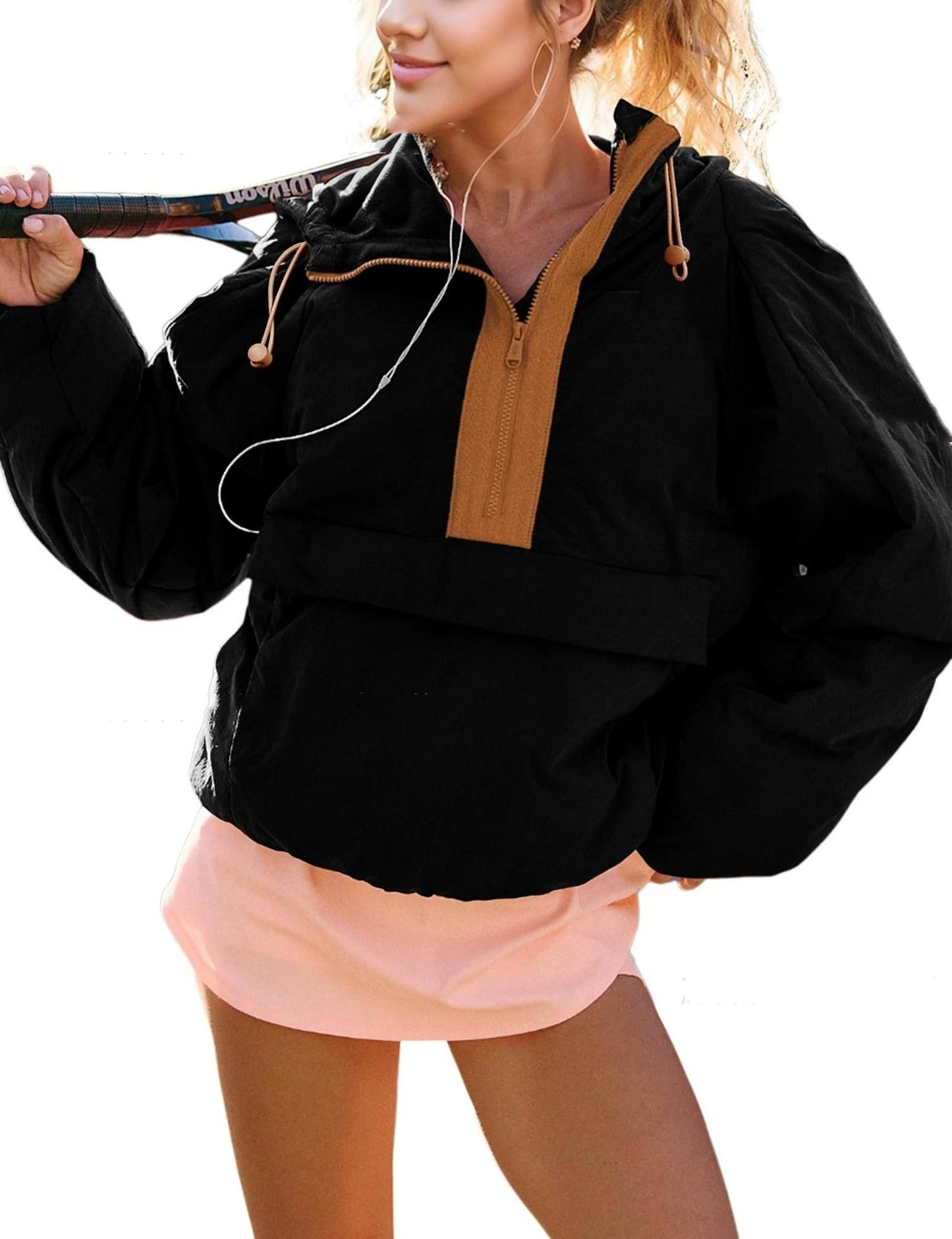 Tooling Style Hooded Sweater Contrast Color