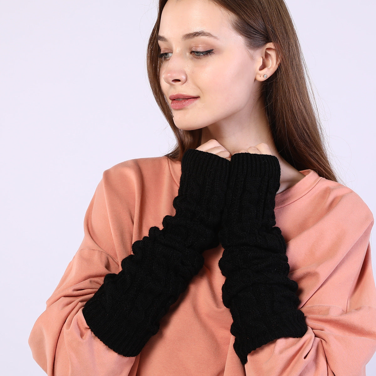 Twist Knit Warm Fingerless Sleeve Arm Cover