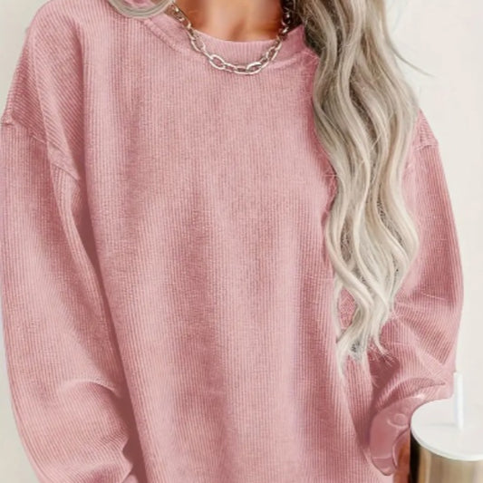 Solid Ribbed Pullover Sweatshirt