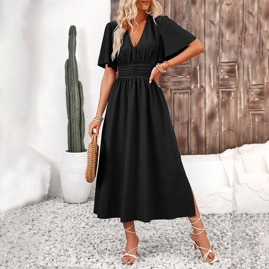 Women's Ruffle Sleeve Elastic Waist Dress