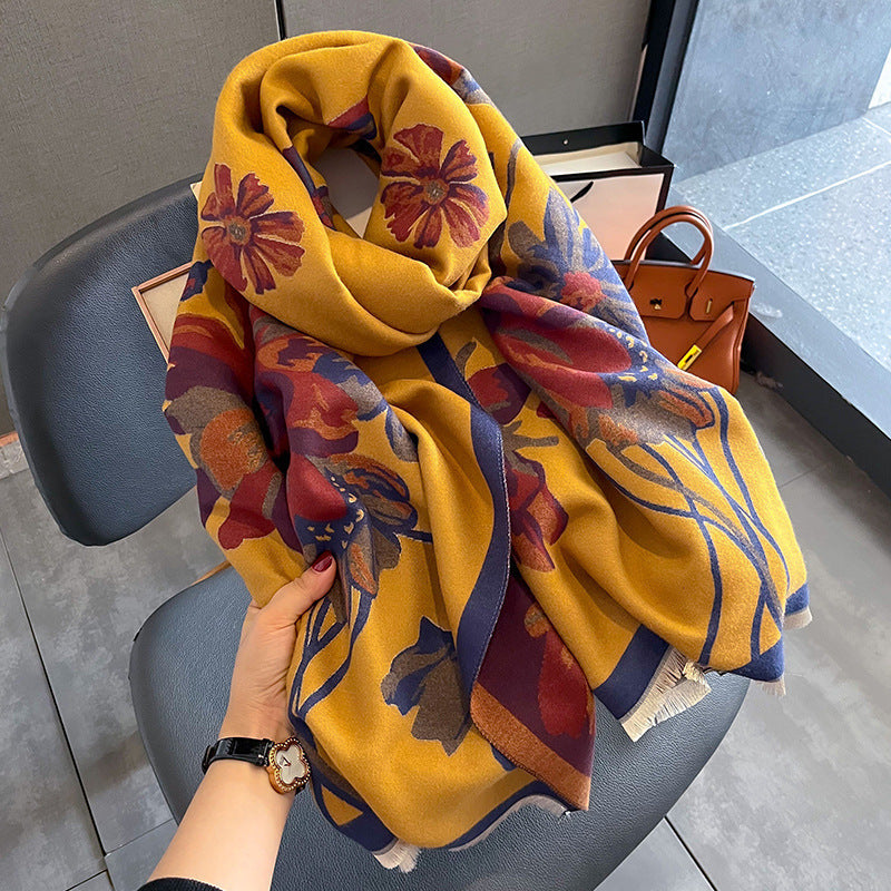 Double-sided Winter Thicken Thermal Scarf Temperament Shawl Outer Match