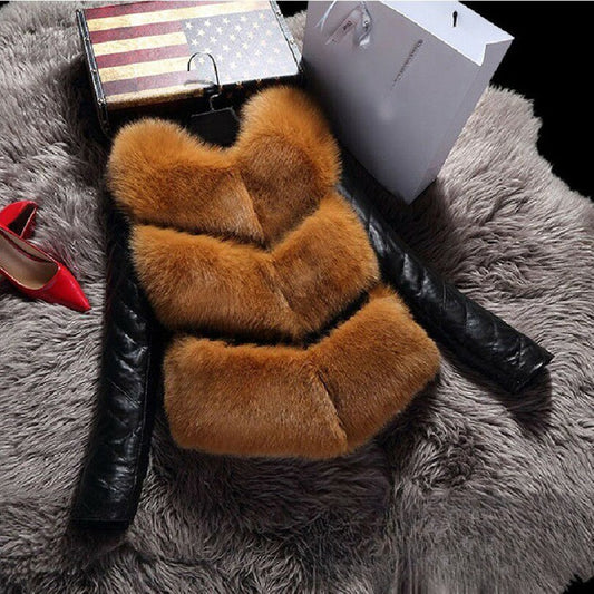 Korean Casual PU Leather Removable Sleeve Warm Coat
