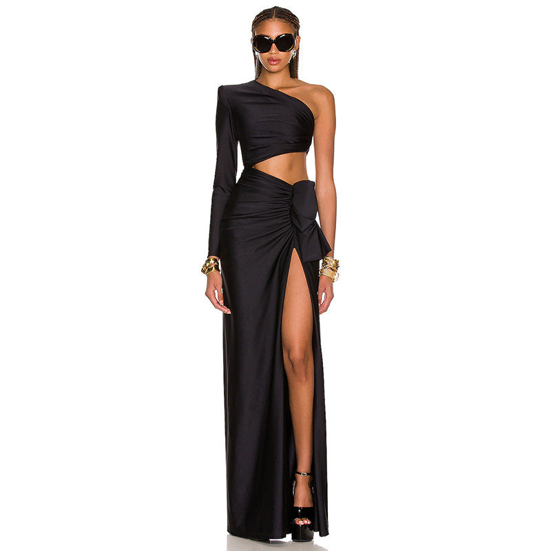 Women's Long Sleeved Hollow Elastic Shoulder Dress