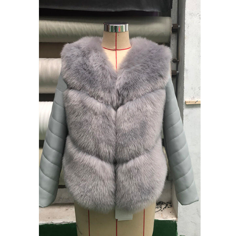 Korean Casual PU Leather Removable Sleeve Warm Coat