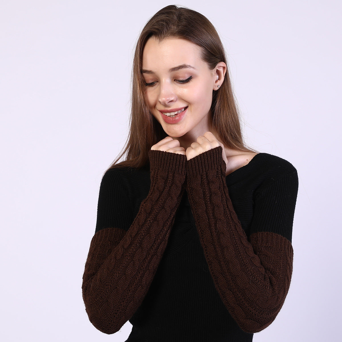 Twist Knit Warm Fingerless Sleeve Arm Cover