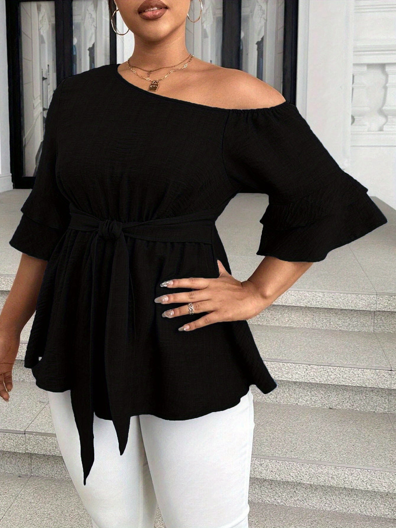 Casual Plus Size One-Shoulder Summe Blouse