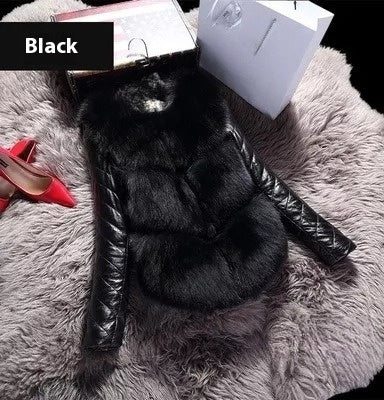 Korean Casual PU Leather Removable Sleeve Warm Coat