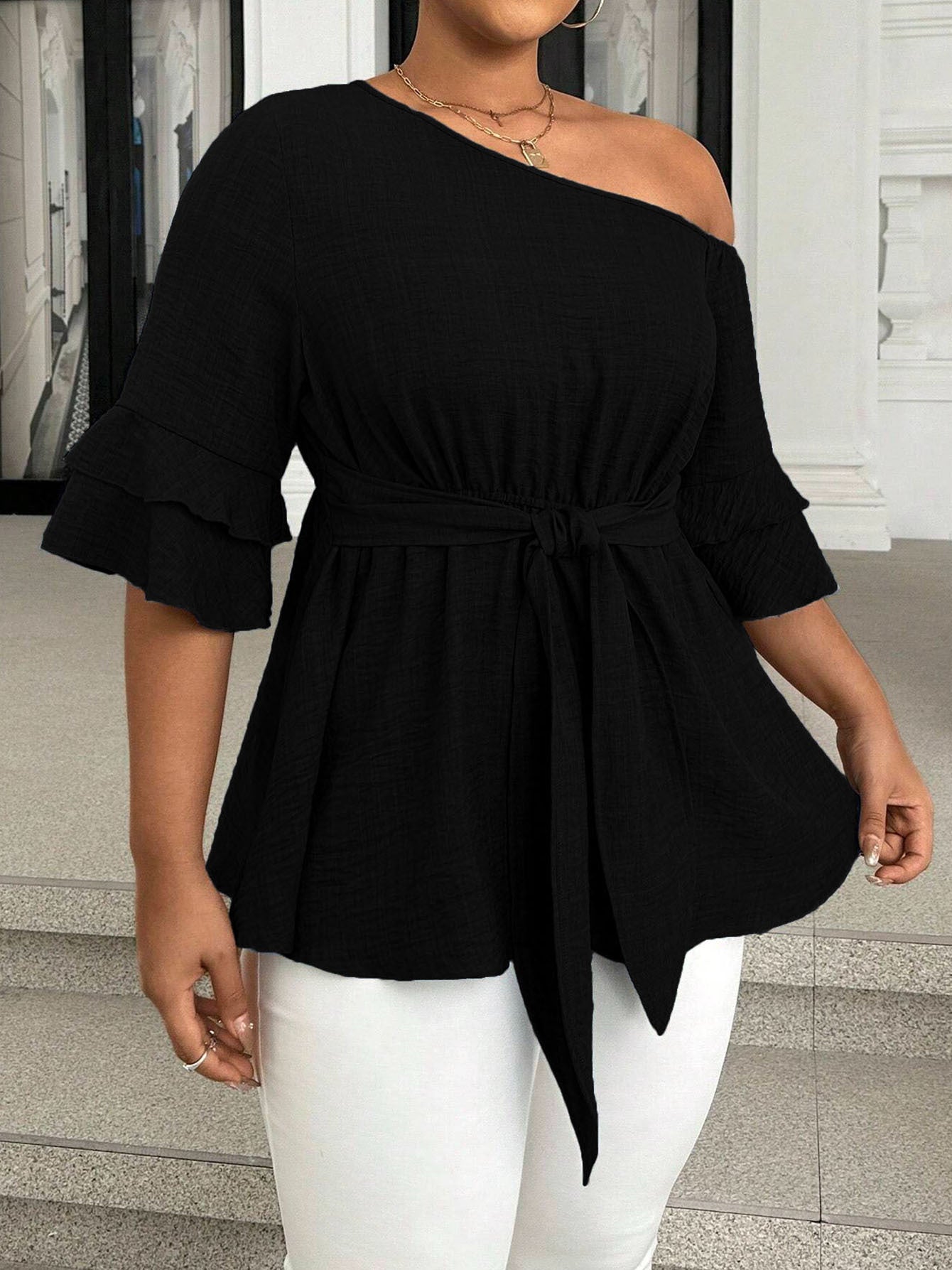 Casual Plus Size One-Shoulder Summe Blouse