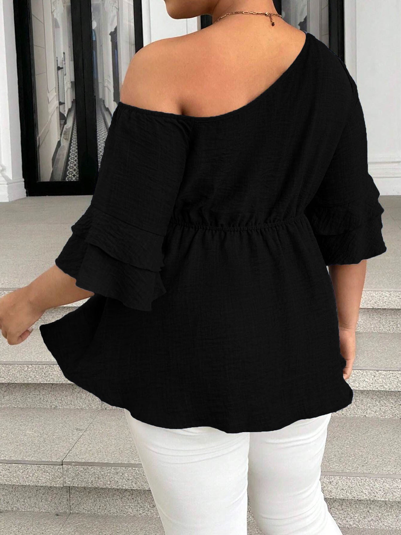 Casual Plus Size One-Shoulder Summe Blouse