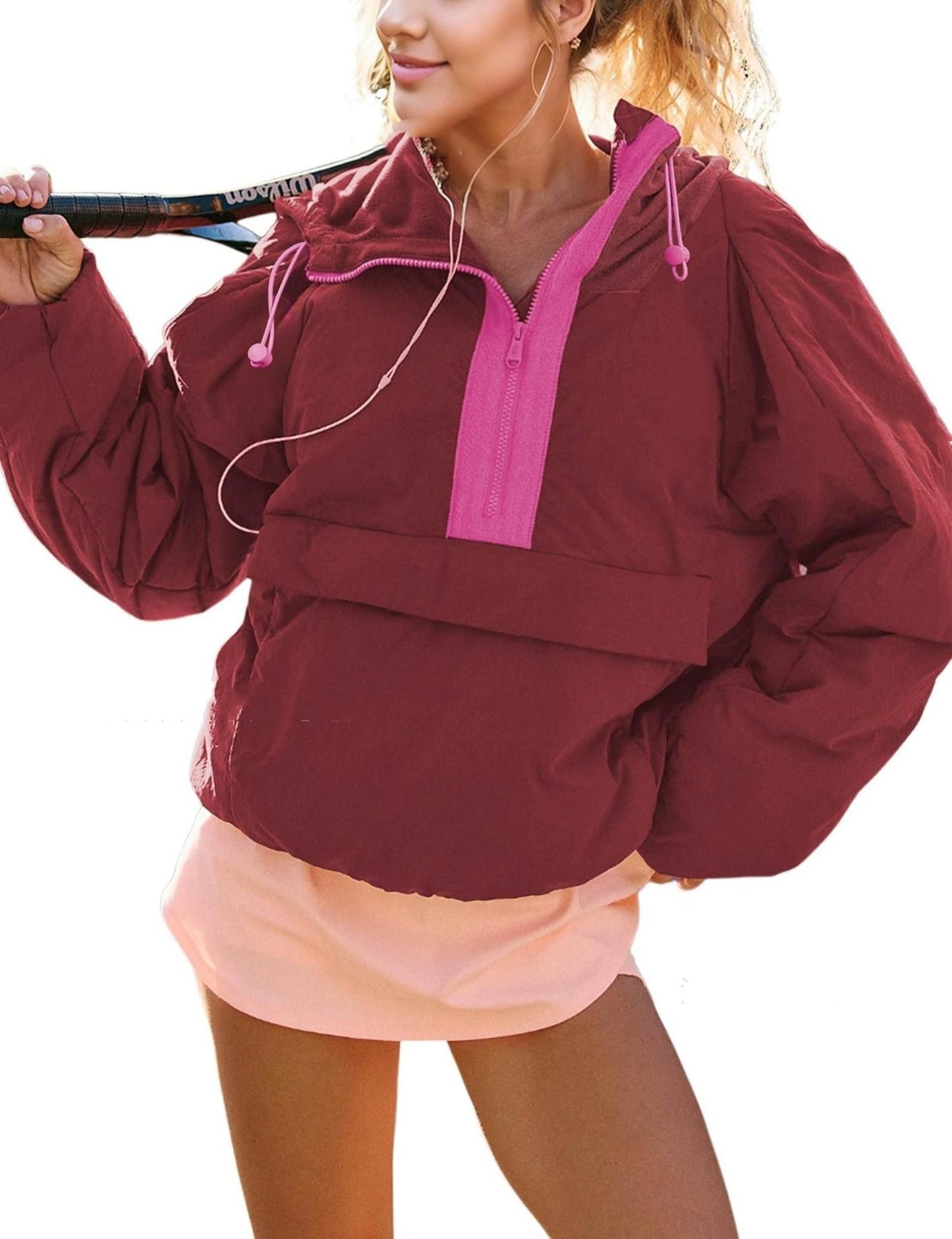 Tooling Style Hooded Sweater Contrast Color