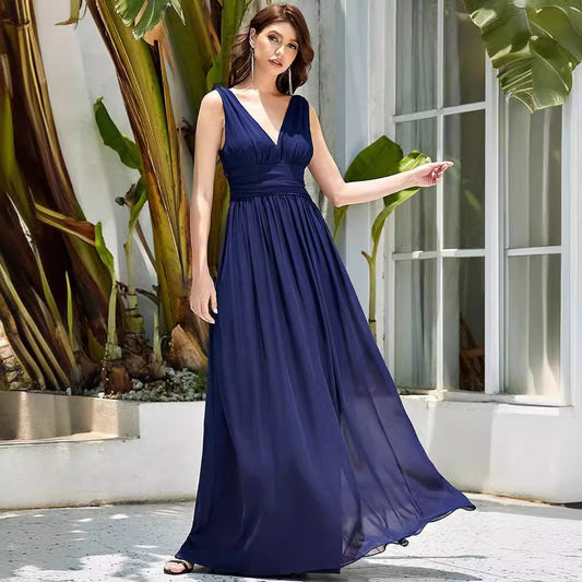 V-neck Plus Size High Waist Evening Dress