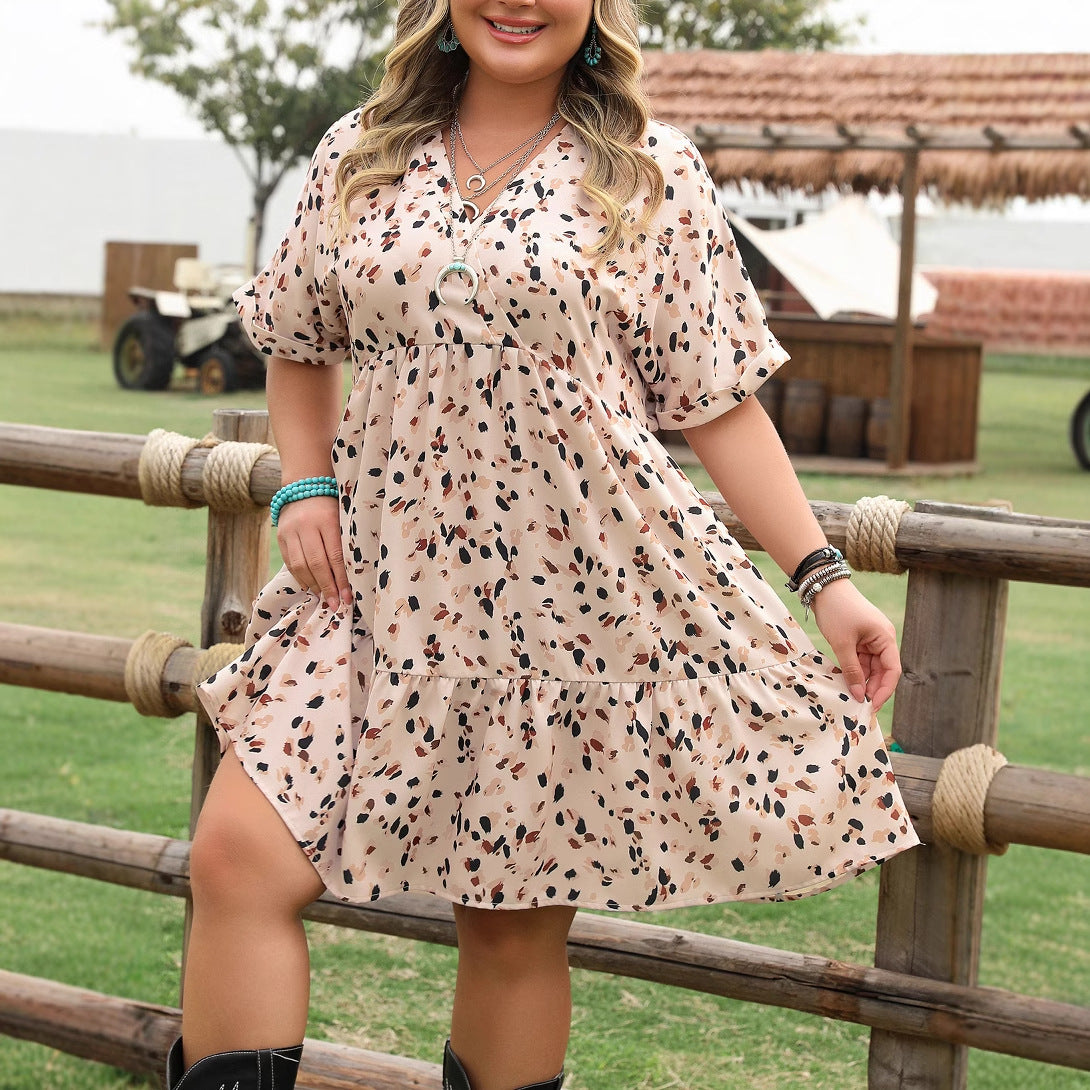 Summer Casual Leopard V-Neck Short Sleeve Dress
